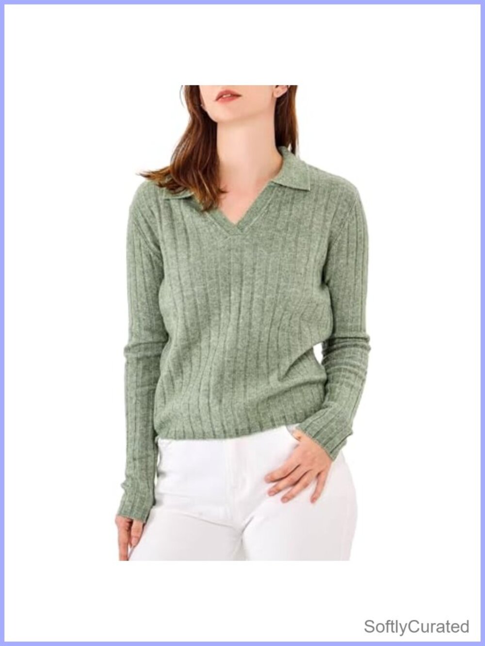 Wool Blend Cable Knit V Neck Polo Collar Pullover Sweater